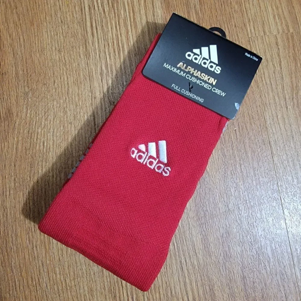 Adidas Alphaskin Full Cushioning Athletic Socks Crew Length Size M 6.5 - 9 Red